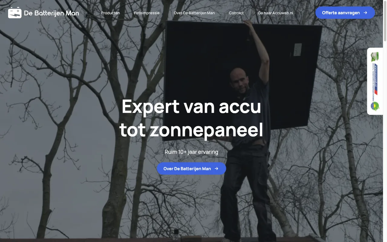 De website van De Batterijen Man op desktop