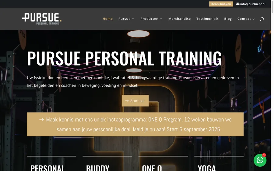 De website van Pursue Personal Training