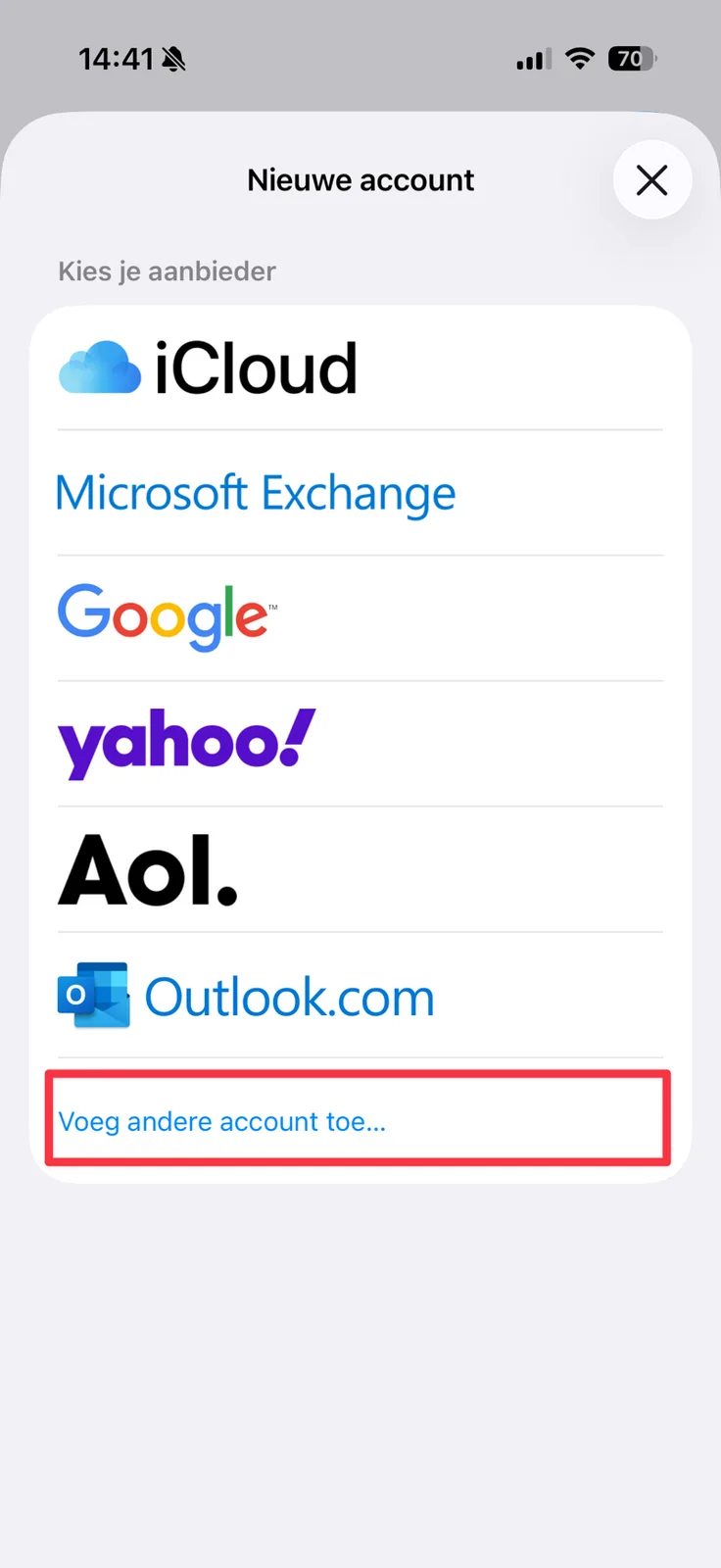 Voeg andere account toe