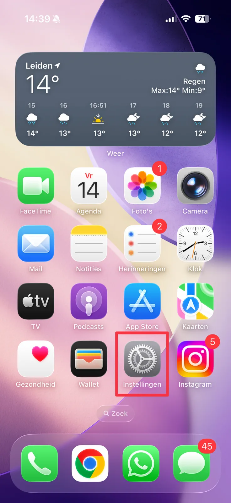 Instellingen-app op de iPhone