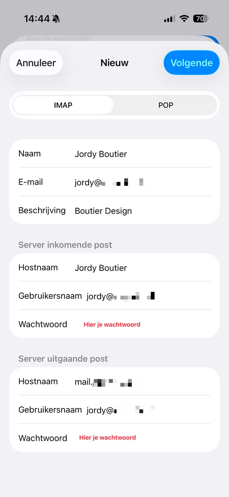 Servergegevens aanvullen